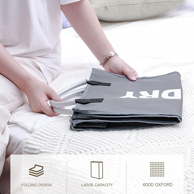 Laundry Basket, Durable Handles for Easy Carry, Collapsible Cloth Baskets, Hampers for College Dorms, Foldable Fabric Hamper Bags (Dark-Gray)