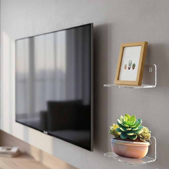 4 Pack Acrylic Shelves for Wall Decor, 4 Inch Window Plant Shelf-Acrylic Small Wall for Bathroom, Bedroom, Living Room, Office and Device Storage
