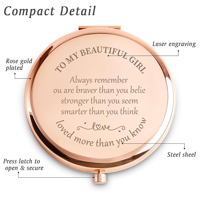 Personalized Gifts for Teen Girls Age 6-18, Custom Girls Gift for Birthday, Engraved Compact Mirror for Daughter Granddaughter, Graduation Mothers Day Basket Stuffers
