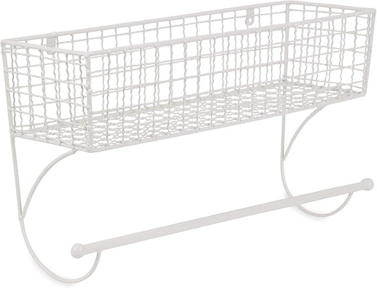 DII Rustic Farmhouse Bathroom Décor, Metal Storage, Large Towel Bar, Antique White