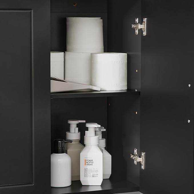 Haotian Wall Cabinet for Laundry Room, Storage Medicine Cabinet for Bathroom Kitchen Garage, Linen Tower Bath Cabinet, Floading Cabinet with Shelf, Black FRG231-L-SCH