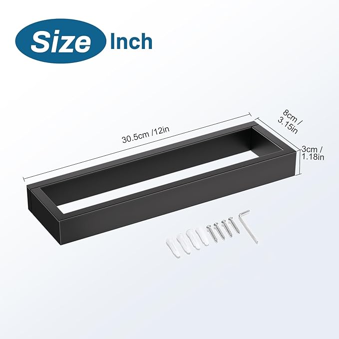 TNOMS Single Towel Bar Towel Holder Bathroom Hardware Accessories,Stainless Steel Wall-Mounted Towel Rack Towel Rail,12 Inches Matte Black