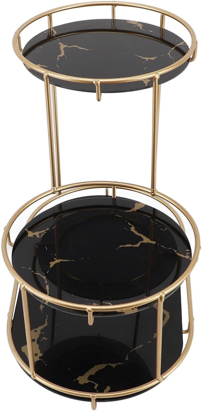 Keenso Practical Iron and Glass Makeup Shelf for Bathroom, Countertop, Skin Care Shelf, Versatile, Stylish Design (Black Base)