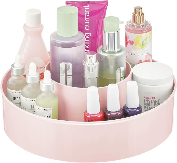 mDesign Plastic Lazy Susan Round Turntable Storage Tray - Rotating Organizer for Makeup, Cosmetics, Nail Polish, Vitamins, Shaving Kits, Hair Spray, Medical Supplies, First Aid - Light Pink/Blush