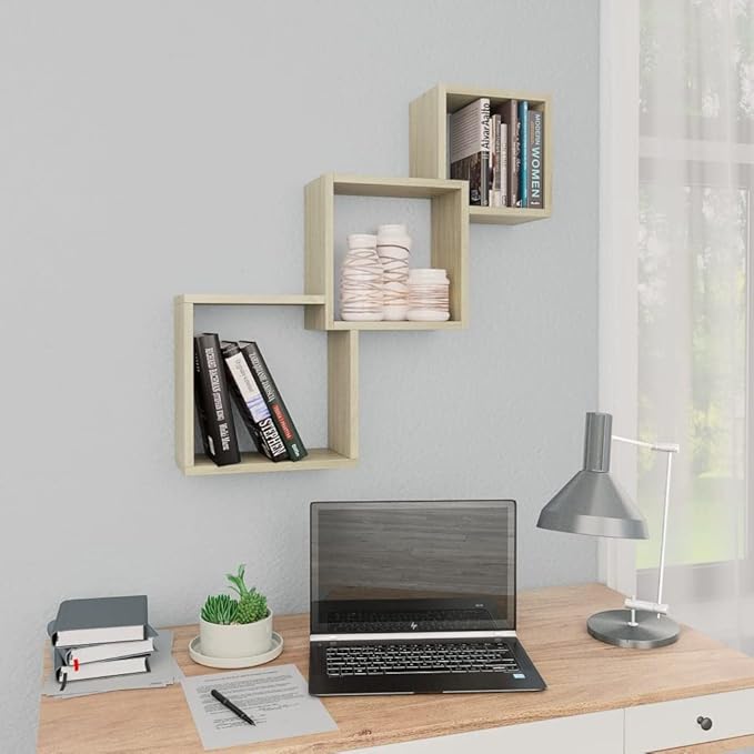 Wall Shelf, Square Floating Cube Shelves for Wall Storage, Modern Interlocking Display Rack in Sonoma Oak Finish, 26.8 x 26.8 x 5.9 Inch for Living Room Bedroom Office