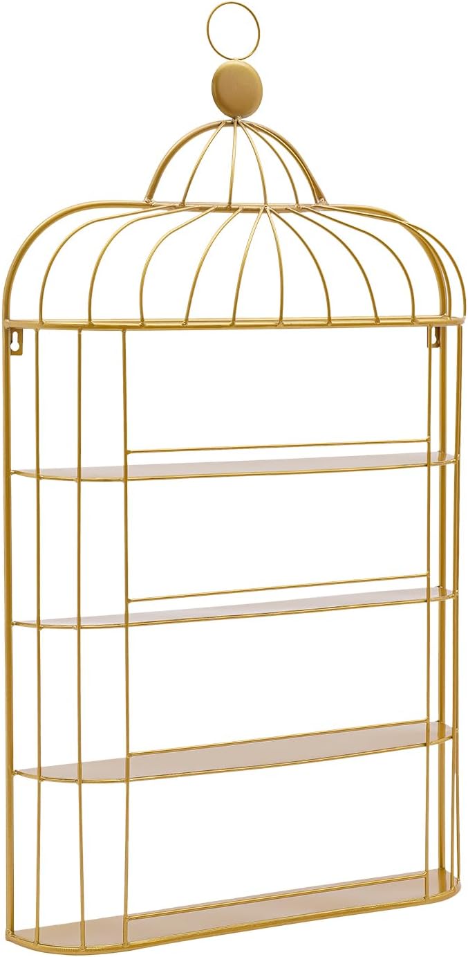 Wall-Mounted Nail Polish Racks, 6-Tier Metal Makeup Display Wall Shelf Storage Organizer for Home Spa Nail Salon Perfume Lipstick Cosmetic (Gold)