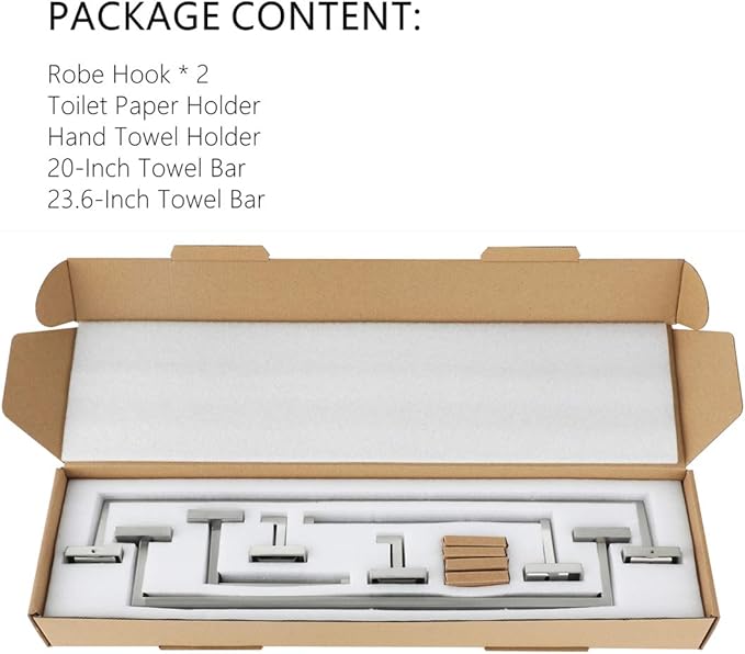 VELIMAX Premium Stainless Steel 6 Pieces Bathroom Hardware Set Wall Mounted Bathroom Accessories Kit Modern Towel Bar Set - 20 Inches and 23.6 Inches, Brushed
