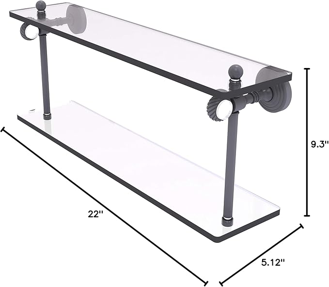 Allied Brass PG-2T-22-GYM Pacific Grove Collection 22 Inch Two Tiered Glass Twisted Accents Shelf, Matte Gray