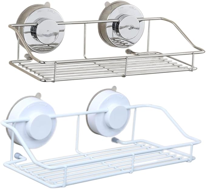 WOONEKY Ergonomic Bathroom Shelves Wall-Mounted Rack Sturdy Wire Organizer Suction Cup Collector Easy to Clean for Home