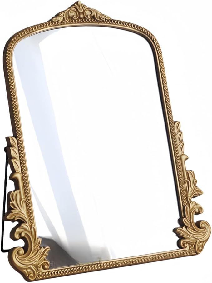 HSDDHOME 16x20 Inch Large Vintage Gold Table Mirror - Antique Wooden Frame Vanity Mirror with Foldable Stand for Makeup, Décor & Gifts