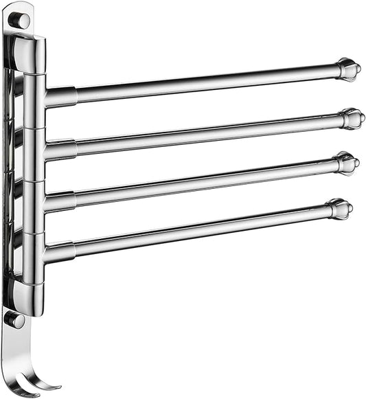 Chrome Rotating Towel Rack Stainless Steel Adjustable Towel Rack Bathroom Towel Rack 12 * 1.5 * 11.7inch Suitable for Bathroom, Bedroom, Balcony Removable Towel bar (electroplated, Four Poles)