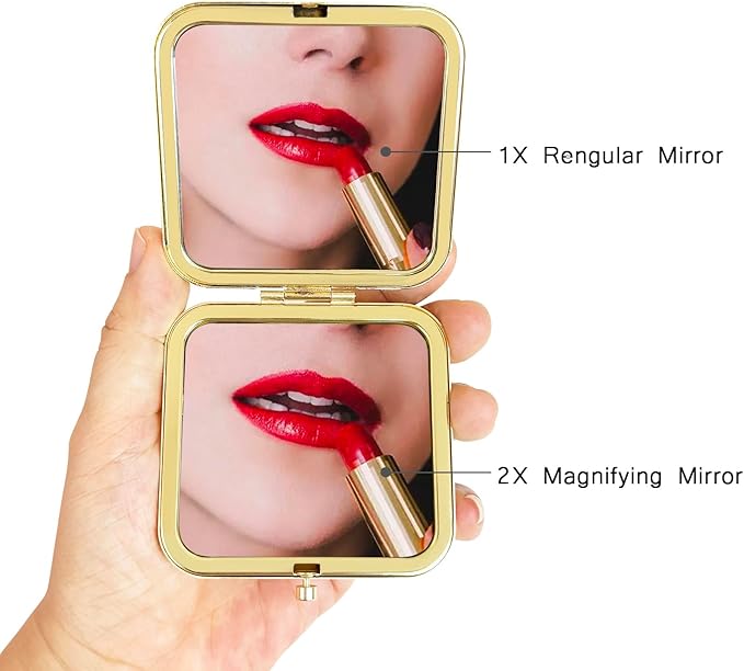 Compact Mirror, Travel Makeup Mirror with Magnifying, Double Sided Portable Hand Mirror for Handbag and Pocket Golden