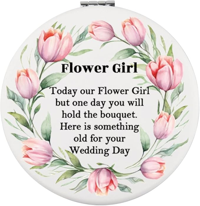 WUSUANED Flowers Girl Makeup Mirror Proposal Gift (Flower Girl Mirror White)