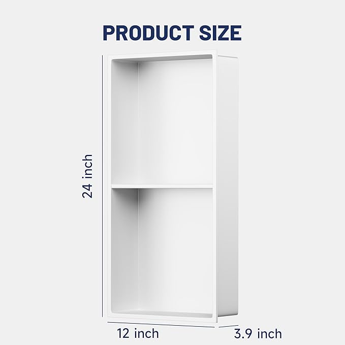 Stainless Steel Shower Niche 24" X 12" No Tile Needed Niche Shower with Two-Tier Recessed Wall Niches Insert for Bathroom Kitchen Storage, White