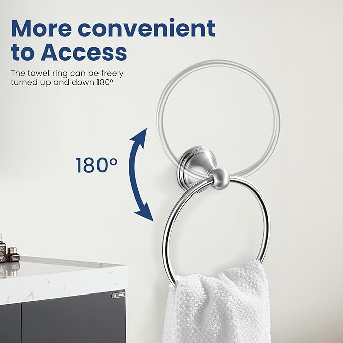 sagetta Hand Towel Holder Towel Ring Set with Toilet Paper Holder 5.55-Inch Bath Towel Ring Diameter Wall Mount Chrome