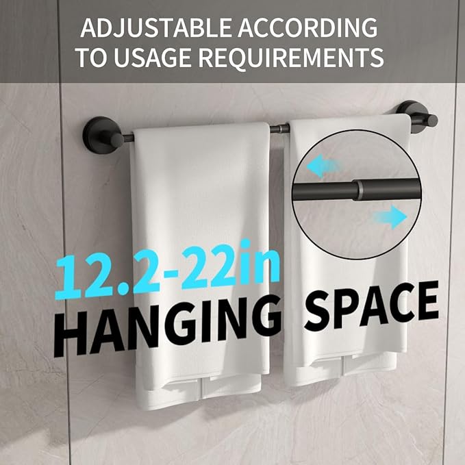 Adjustable Towel Bar Suction Cup 14.6Inch~24 Inch for Bathroom Wall, Towel Racks for Bathroom,Stainless Steel Bath Towel Holder for Shower