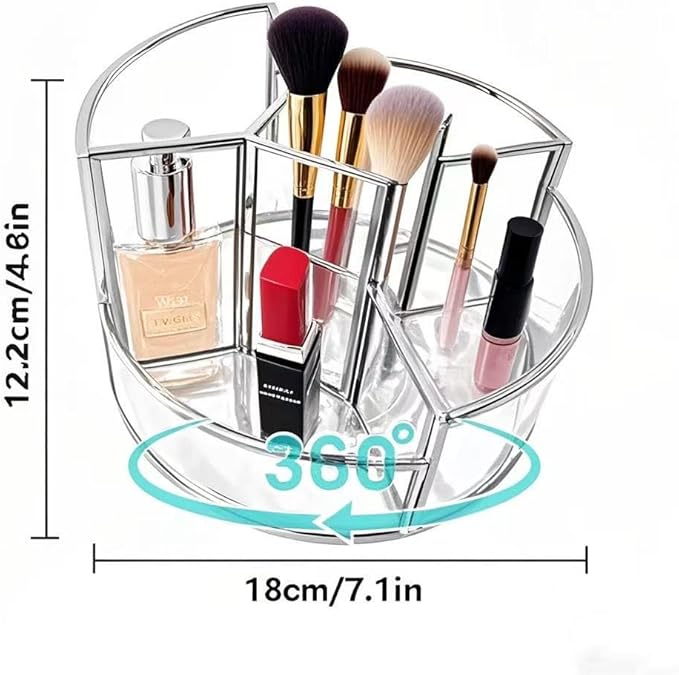 360° Rotate Makeup Brush Holder, Makeup Organizers Countertop, Perfume Tray, Bathroom Organizer and Storage for Eyeliner,Lipstick, Lazy Susan Organizer for Vanity Cabinet Dresser Bathroom (Silver)