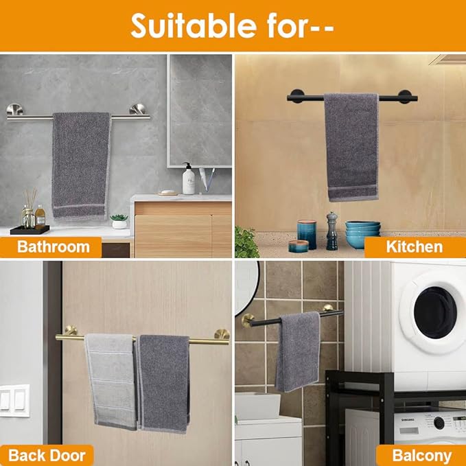 TocTen Bath Towel Bar - Thicken SUS304 Stainless Steel Bathroom Towel Holder, Towel Rod for Bathroom Heavy Duty Wall Mounted Towel Rack Hanger (24IN, Brushed Nickel)