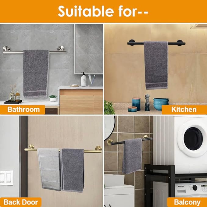 TocTen Bath Towel Bar - Thicken SUS304 Stainless Steel Bathroom Towel Holder, Towel Rod for Bathroom Heavy Duty Wall Mounted Towel Rack Hanger (16IN, Gold)
