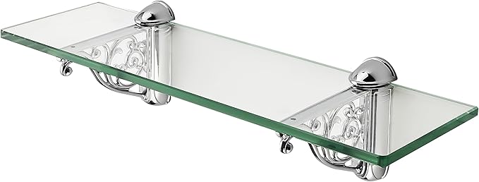 khtumeware 16 Inches Glass Shelves for Bathroom, Polished Chrome Floating Glass Shelf Zinc Tempered Glass Bathroom Shelves for Wall Mount Modern