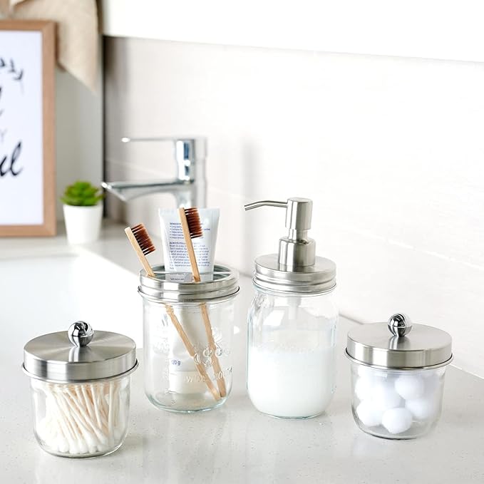 Amolliar Mason Jar Liquid Soap Dispenser Lid, Rustproof Stainless Steel, Cute Farmhouse Decor for Kitchen, Bathroom, Refill Liquid Soap Pump for Hand Soap, Dish Soap, Lotion Soap, Brushed Nickel 2Pack