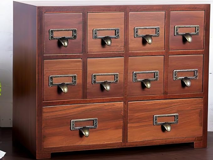 DELLMAO Traditional Solid Wood Small Chinese Medicine Cabinet Vintage Great Storage Apothecary Drawer Herbal Jewelry Box