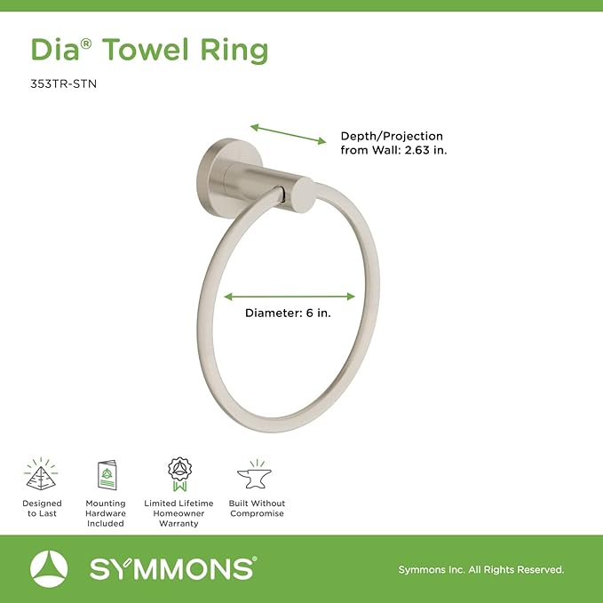 Symmons 353TR-STN Dia Wall-Mounted Towel Ring in Satin Nickel