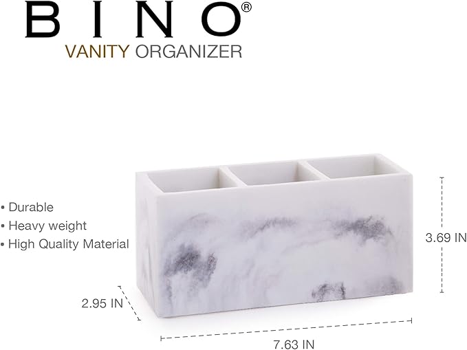 BINO Multi Purpose 3 Compartment Organizer - Makeup Container Organizers - Compartment Organizer for Makeup Brushes, Home and Office Supplies - Matte Marble