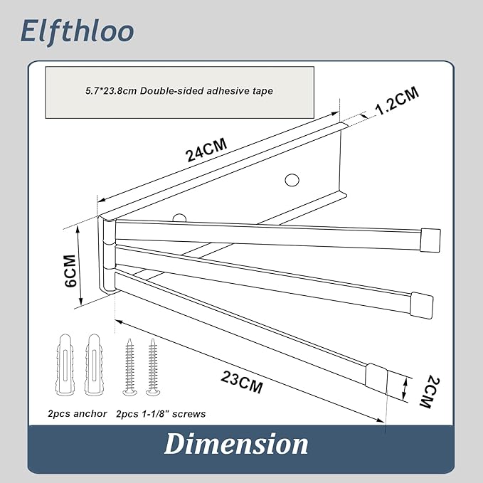 Small Swivel Foldable Towel Rack, Elfthloo 24cm(9.45 in) Rotating 3-Arm Towel Bar Rod, Space Saving Wall Mounted Holder, Stainless Steel Swing Out Hanger for Bathroom, Kitchen (1 Pack, White)