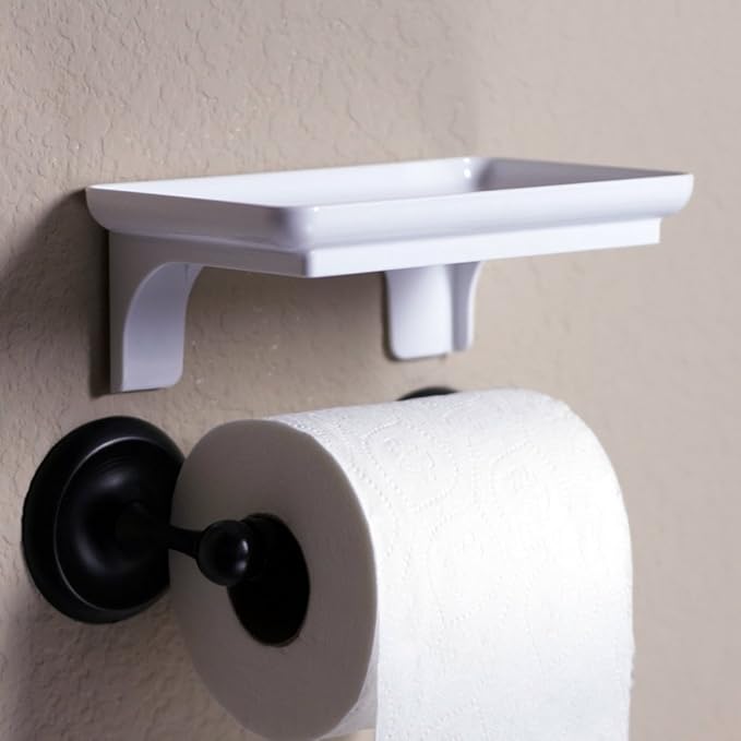 Wonder Shelf ?€? Small Adhesive Floating Wall Shelf for Bathroom, Over Toilet Paper Holder Mini Storage Rack for Phone, Wipes, Tablet, or D??cor (1, White with Holes)