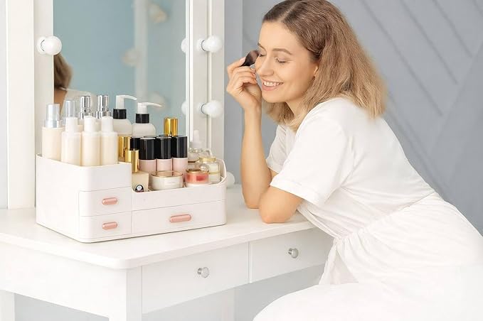 Makeup Organizer Countertop for Vanity with Drawers – Large White Makeup & Skin Care Organizer for Cosmetics & Accessories