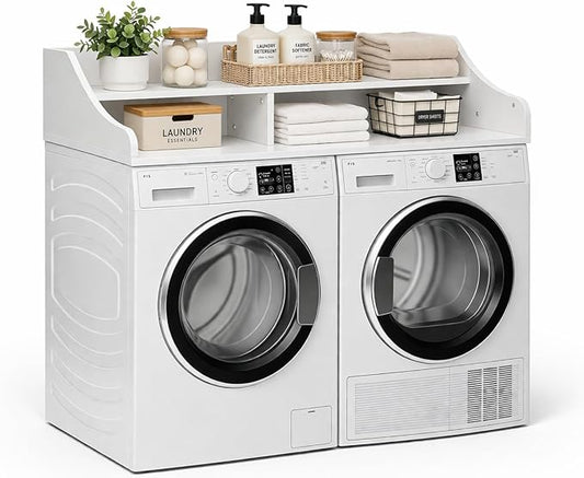 OAKHAM HOME 2-Tier Washer Dryer Countertop, 54" x 27.6" Washer Dryer Topper with Storage Shelf and Non-Slip Pads for Laundry Room Organization, White