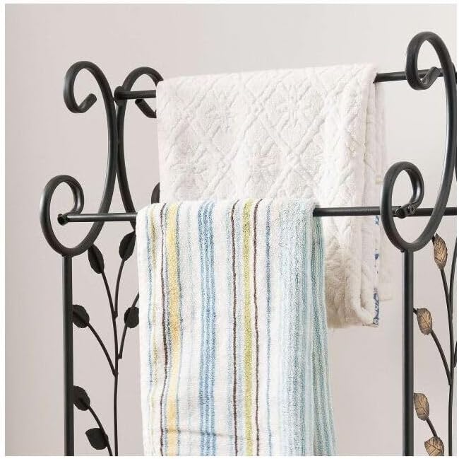 HomeStock Black Gold Rack Modern Rectangle Freestanding Bathroom Storage Stand with Shelf Metal Frame 20" L x 12" W x 39.5" H