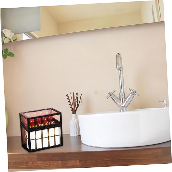 Lipstick Holder Plastic Lip Gloss Organizer Makeup Organizer Lipstick Display Stand with Lid Black