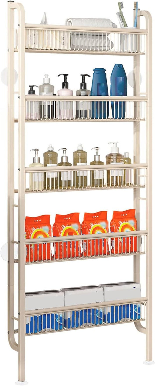 Behind The Door Bathroom Shelf Narrow 5-Tier, Slim Space-Saving Storage Shelf, Freestanding Narrow Shelving Unit for Bathroom, Kitchen, Closet and Laundry Room