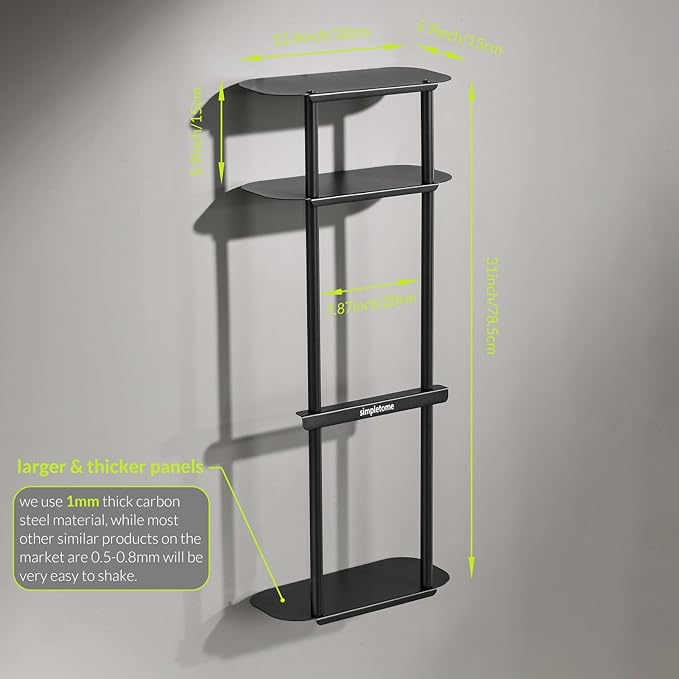 simpletome Towel Racks for Bathroom Storage Shower Organizer 31 inch Wall Mounted with Shelves Can Holds 6 Large Towels Thickened Carbon Steel (Matte Black)