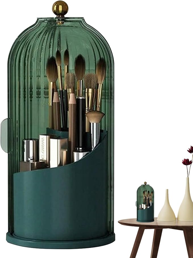 Multi-function Rotating Bird Cage Toiletries Storage Rack ?€? Makeup Organizer, Brush Holder | Transparent Dust-proof Box, 360 Rotating Design for Dressing Tables, Desktops, Bathroom Countertops