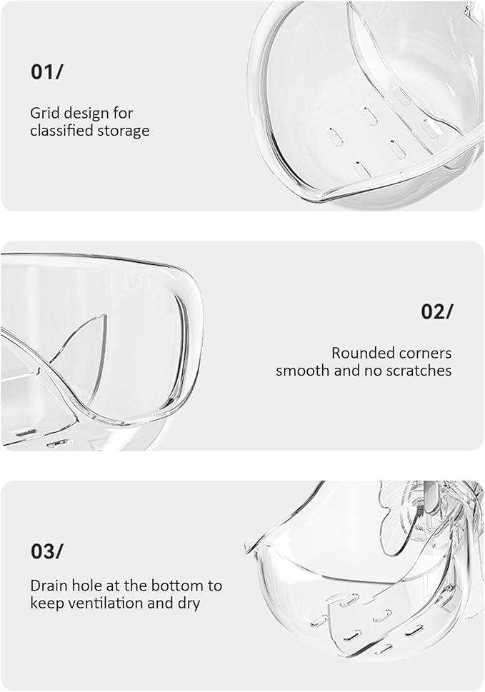 Self Adhesive Shower Shelves, Makeup Sponge Holder, Clear Shower Shelves Bottom Equipped with Drainage Holes and Powerful Butterfly Pressure Suction Cups, Adhesive Bathroom Shelves (transparent)