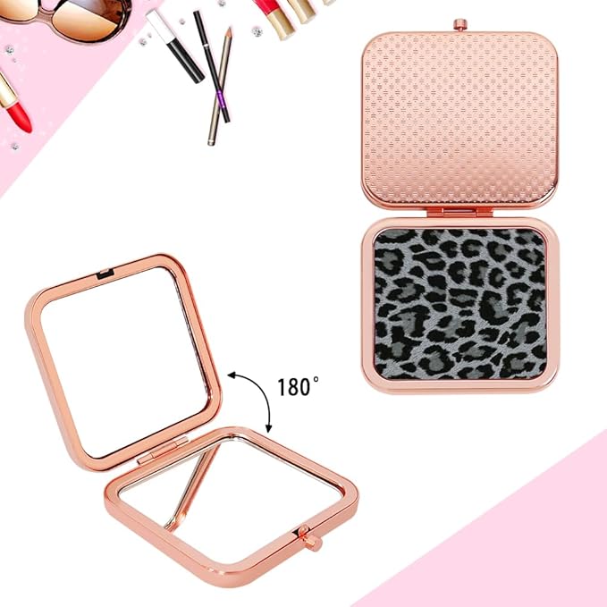 Cheetah Leopard Black Print Foldable Travel Pocket Mirror Square Metal Portable Mini Makeup Double Sided Handheld Magnifying, 2.8 in
