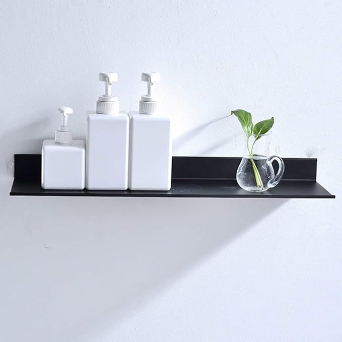 Black Single Layer Bathroom Shelf, Space Aluminum Rack with Rounded Corners, Matte Finish Wall Mounted Organizer for Bathroom or Kitchen Storage (50cm)
