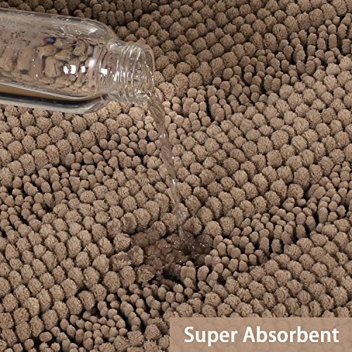 Turquoize Luxurious Shaggy Chenille Kitchen/Bath Mat Non-Slip Mat Taupe Brown Chenille Rug Striped Mat Water Absorbent Bath Rug Runner for Floor, Taupe Brown, Size 59 x 20 Inches