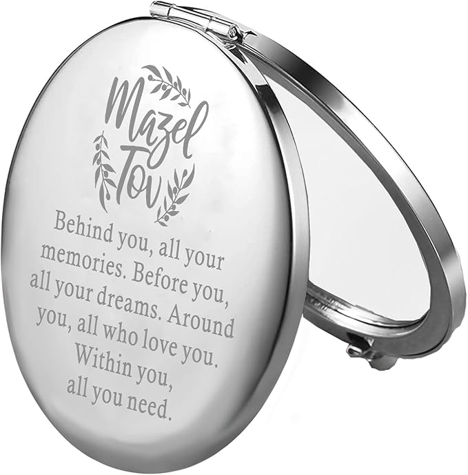 FEELMEM Mazel Tov Good Luck Compact Mirror Bat Mitzvah Gift Jewish Party Congratulations Gift Hanukkah Gift