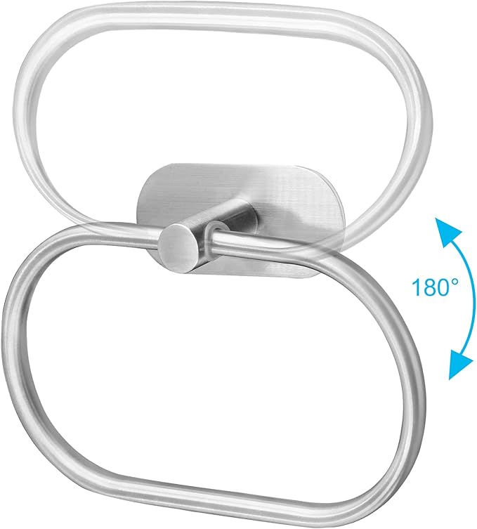 Litoexpe Self Adhesive Towel Ring Brushed Nickel, Oval Shaped Modern Hand Towel Holder, Stainless Steel Adhesive Hand Towel Hanger for Bathroom & Kithen Wall Mount (No Drilling)