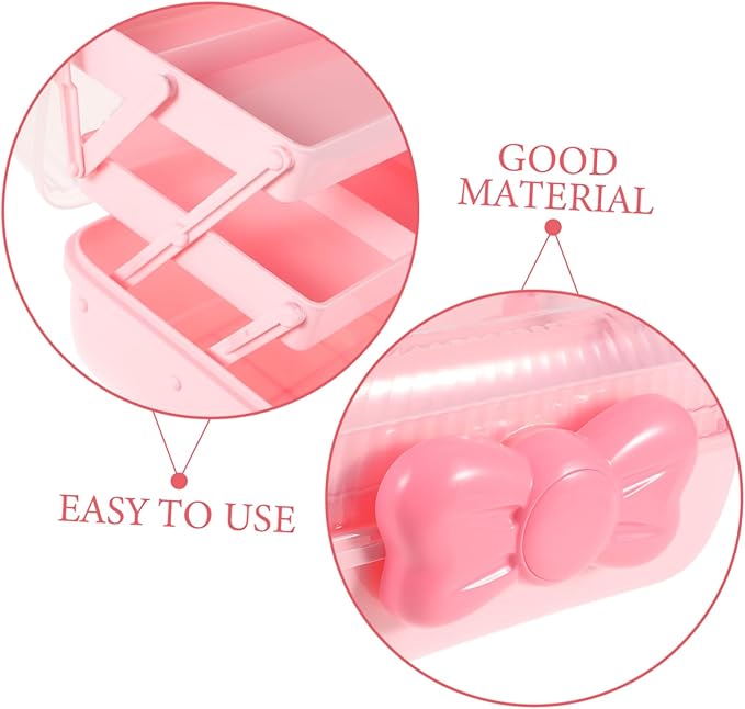 Versatile Hair Accessories Organizer Box for Girls Cute Three-layer Storage Container with Bow Decoration for Hair Clips Bows and Jewelry Home and Travel
