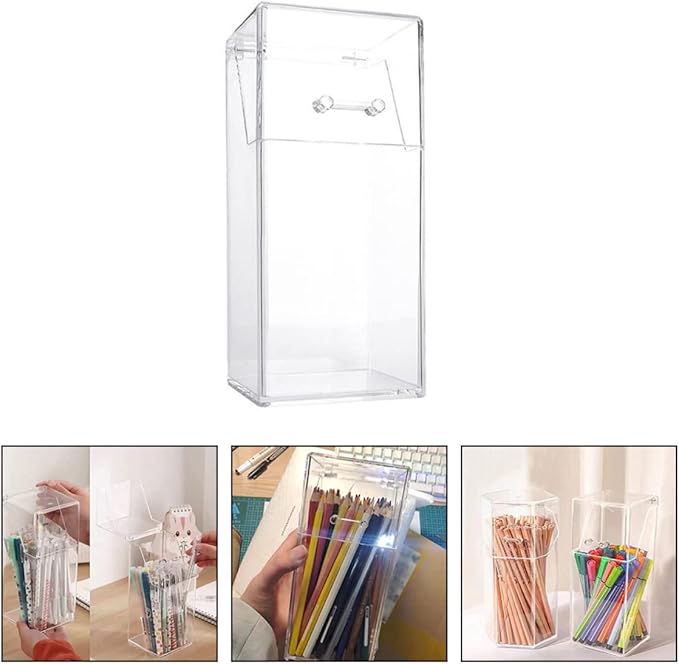Alipis 4 Pcs Acrylic Makeup covered makeup brush holder with lid clear organizer cosmetic brush holder with lid cosmetic storage box desktop storage organizer acrylic desk