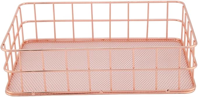 Fdit Makeup Storage Basket Organizer Rose Gold Iron Storage Holder Desktop Decor Household Woman Girl Lady(D)