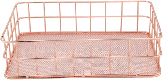 Fdit Makeup Storage Basket Organizer Rose Gold Iron Storage Holder Desktop Decor Household Woman Girl Lady(D)
