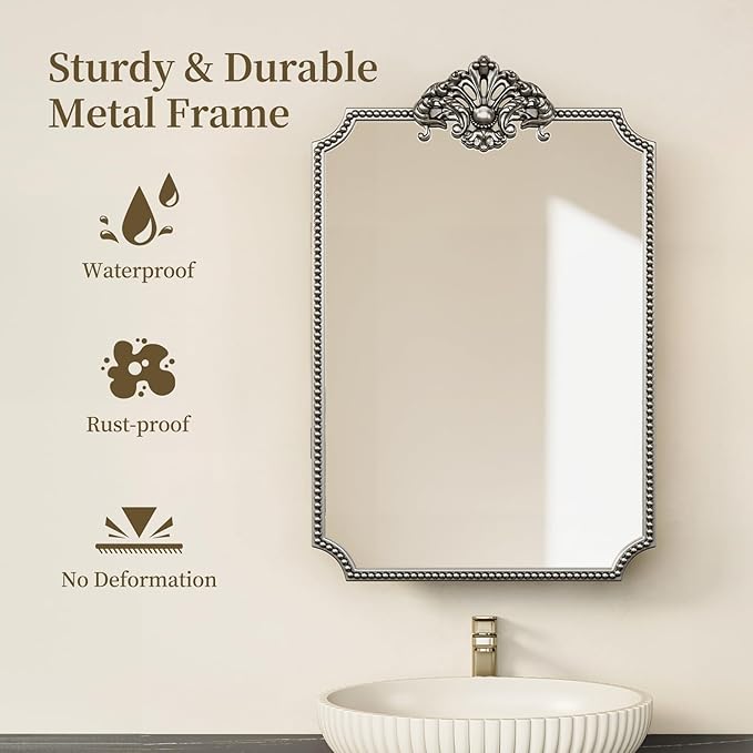 16x24 Inch Medicine Cabinets for Bathroom, Recessed or Surface Mount Medicine Cabinet Mirror，Medicine Cabinet Mirror with Storage, All-Metal Frame, Sturdy & Heavy Shelves, Easy Assembly(Silver)