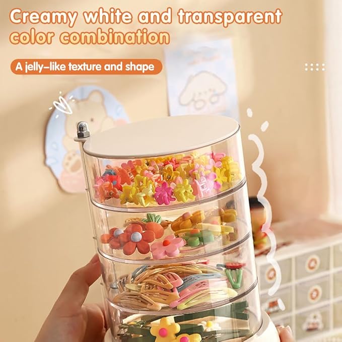 3/4/5-Layer Rotating Hair Accessories Organizer for Girls & Women - Clear Acrylic Jewelry Holder for Hair Bows, Clips, Ties, Headbands - Small Kids Hair Product Storage Box (5.6*7.3*4.6in)