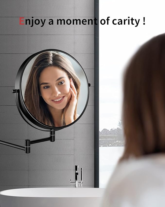 Gospire 9" Large Size Wall Mount Magnifying Mirror, 1X/10X Magnification Double-Sided, 360° Swivel Extendable Cosmetic Vanity Round Shaving Bathroom Mirror for Men and Women